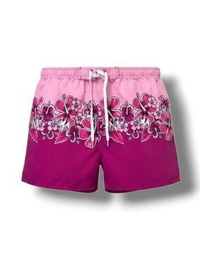 Big Dogs Mens Pink Floral Logo Mascot Unlined Board Short Swim Trunks X Large